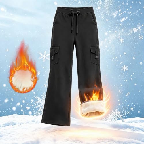 YMADREIG Womens Fleece Lined Sweatpants High Waisted Flare Yoga Pants | Thermal Winter Workout Pants, Soft Sherpa Lining, Drawstring Cargo Pants with Pockets, Flare Leg, Cold Weather Activewear - image 3