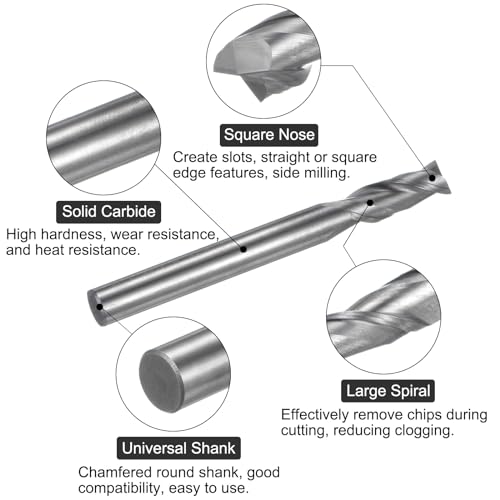 Image of uxcell Carbide Square End Mill, 1 /4 inch Diameter Uncoated 2 Flutes Milling Bit Cutter, for Aluminum Copper Non-Ferrous Metal, 1 /4 inch Shank 3 /4 inch Cut Length 2-1 /2 inch Long