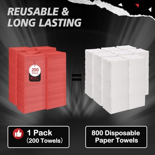 Orighty Cleaning Cloths Bulk, 200 Pack Shop Rags Reusable, Multi-Purpose Shop Towels for Cars, Microfiber Cleaning Rags for Automotive, Mechanic, Kitchen, Lint Free Towels 11.5’’ x 11.5’’, Red - Thumbnail 7