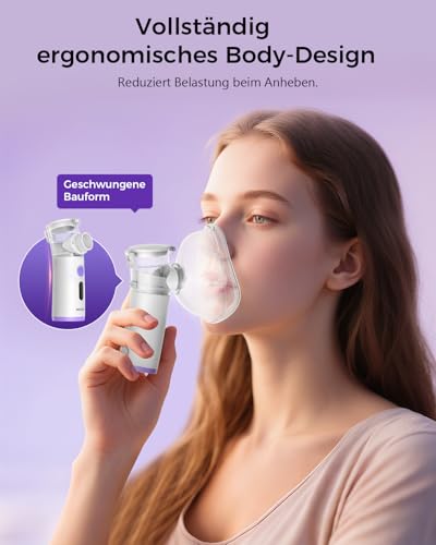 Inhalationsgerät für Erwachsene und Kinder,3 Nebelstufen, Selbstreinigung, Ergonomisches Design, Tragbare Elektrische inhaliergeräte für alle Altersgruppen (Purple)