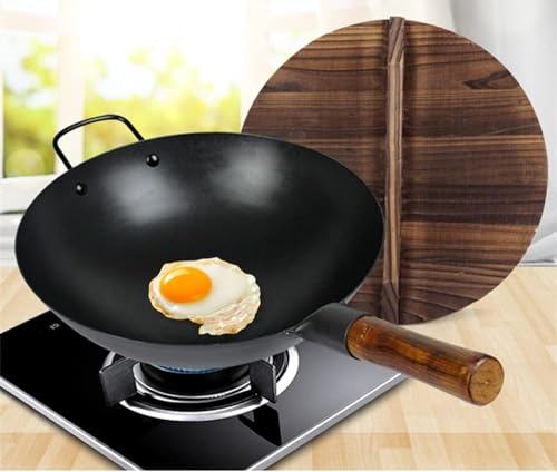 Wok de hierro hecho a mano con mango auxiliar y base plana 34cm miniatura 5