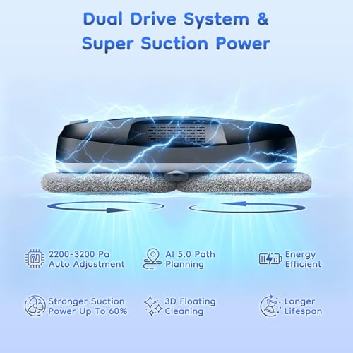 Image of Obito Window Cleaning,Window Cleaner Robot with Triple Safety System,Edge Detection,Intelligent Navigation,Anti-Slipping, Longer Battery Life, Max 6400Pa, Remote Control