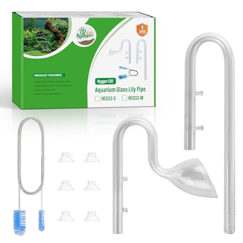 Image of 17mm Aquarium Glass Lily Pipe with Inflow, Outflow and Brush & 6 Suction Cups for 5 /8 inch ID (16 /22mm) Tubing