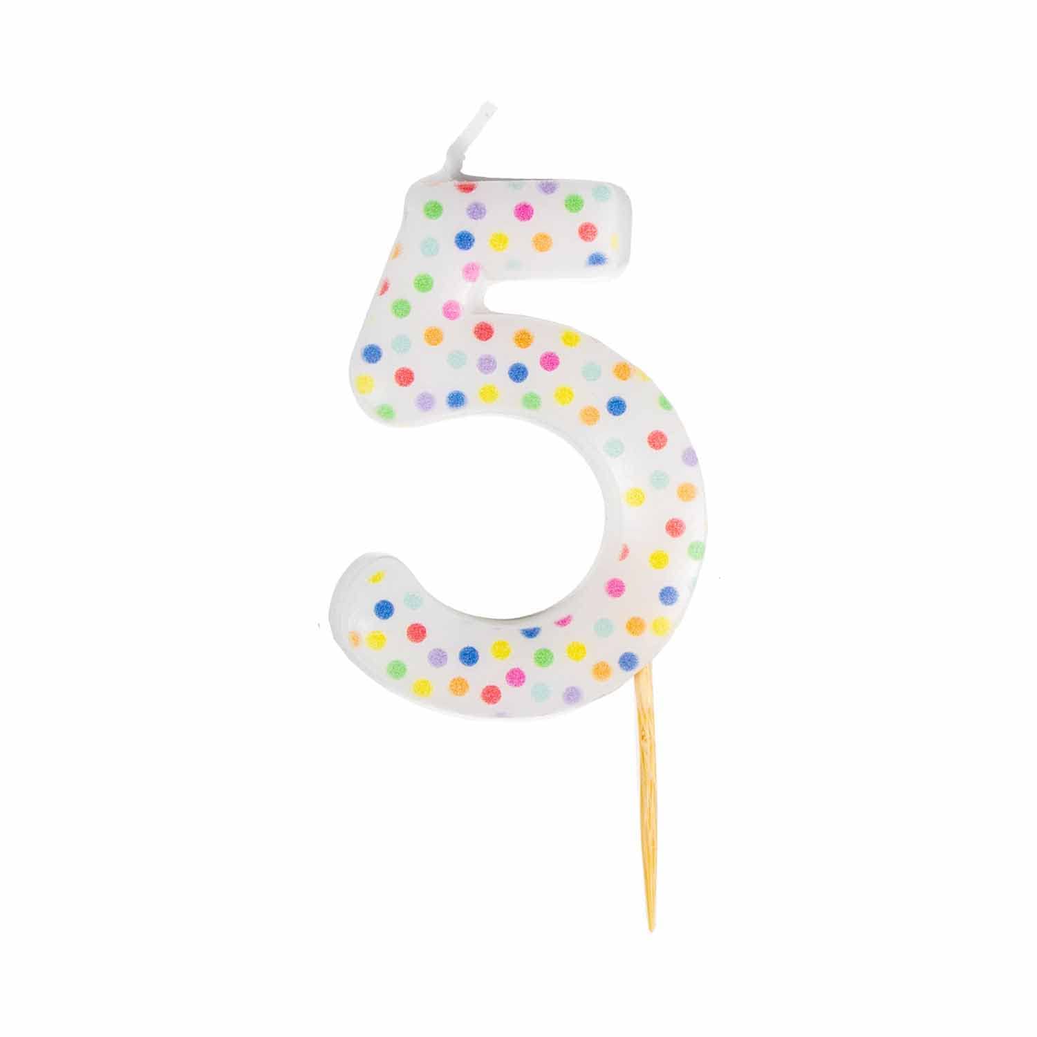 amscan 9911560 Patterned Numerical Candle 5, Multicoloured