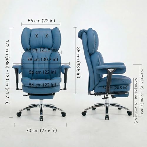 Image of Efomao Big & Tall Desk Chair, Executive Office Chair with Footrest, Blue | True 400lb big & tall desk chair. 22 inch wide seat & 7 inch thick cushion for plus-size comfort, with footrest for WFH naps.