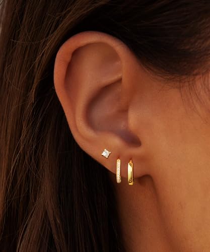 Small Gold Hoop Earrings for Women Set, Hypoallergenic 14K Gold Plated Huggie Hoop Earrings Trendy Lightweight Cubic Zirconia Cartilage Earring Multiple Piercing for Women Jewelry Gift4