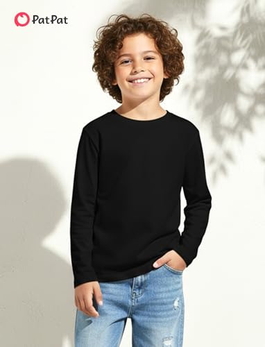 Image of PATPAT Boys Long Sleeve Shirts Cotton Solid Crew Neck Basic Shirts 5-16 Years