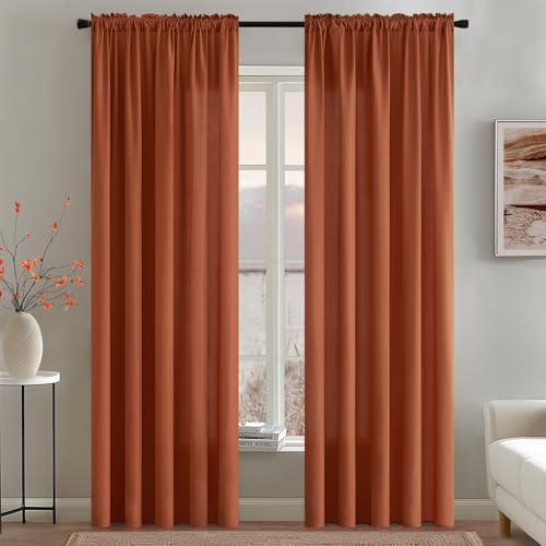 Image of MIULEE Terracotta Fall Semi Sheer Privacy Curtains 2 Panels 52W x 84L | Semi sheer privacy, non-see-through, light filtering, fits kitchen, bathroom, bedroom