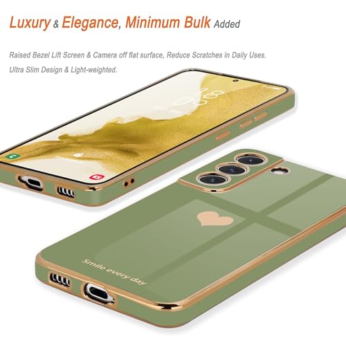 Teageo for Samsung Galaxy S22 5G Case for Women Girl Cute Love-Heart Luxury Bling Soft Back Cover Raised Full Camera Protection Bumper Silicone Shockproof Phone Case for Galaxy S22 5G, Light Green