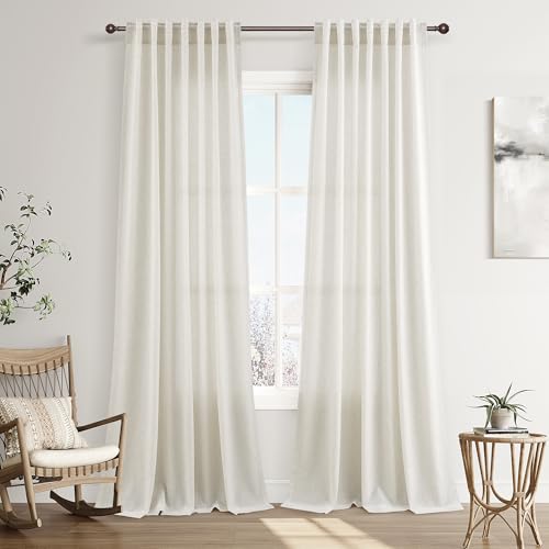 Image of Joywell Extra Long Linen Curtains 100 Inches for Living Room Beige White