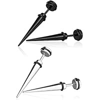 Dilatación falsa de barra Yumilok de acero inoxidable, pendiente hipoalergénico, para mujer y hombre, 2 pares (negro, plata)