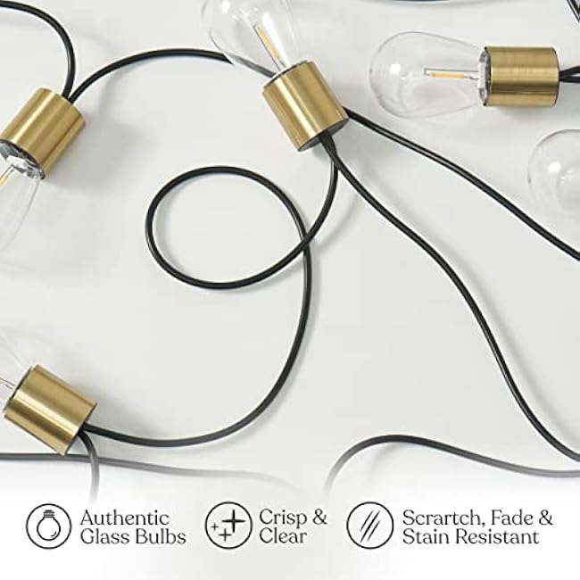 Brightech Glow Solar LED String Lights - Commercial Grade Waterproof Patio Lights with Beautiful Brass Accents - Shatterproof LED Solar Outdoor String Lights - 1W, Soft White Light - 27 Ft