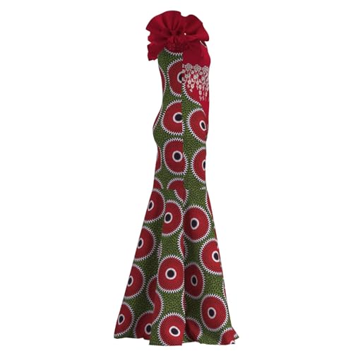 Image of iooiooi Womens Elegant Ankara Maxi Mermaid Dress Lace Decorated African Gowns
