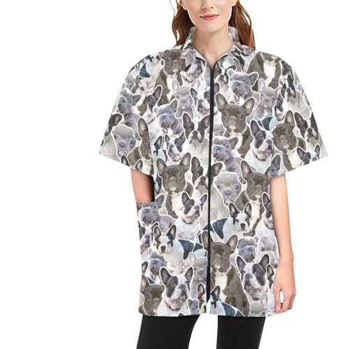 COWCUTE Pet Grooming Jackets for Bulldog Lover, Waterproof Bulldog Print Smocks for Groomer, Gifts for Bulldog Mom Owner