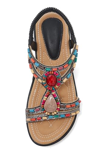 Women's Comfortable Sandal Bohemia Wedge Sandals with Rhinestone Beaded Ankle Strap Sandals Beach2