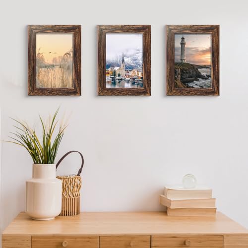 Image of BESCRCL 3.5x5 Picture Frame, Photo Frame for Wall Mounting or Tabletop Display, Brown