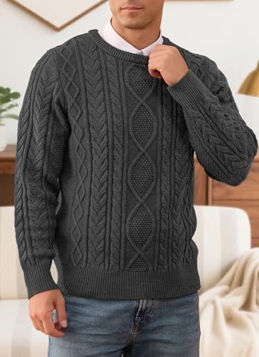 RQP Mens Crewneck Sweater Cable Knit Sweater Classic Fisherman Pullover Sweater2