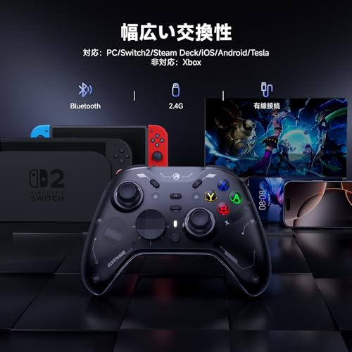 undefined ECHTPower コントローラー PC Switch2 充電ドック 6軸ジャイロ 2.4Gレシーバー ホール効果スティック/トリガー ABXY切り替え可能 1200mAh 1000Hz 連射 背面ボタン 取り外しカバー 2 種類十字キー 4方位振動 無線/有線接続 ドリフト防止 PC/Switch2/Steam/Android/iOS/スマホに対応 ブラック の商品画像 7