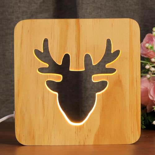 Image of Led Baby Child Nursery Night Light Bedside Home Decor Lamp, Room Decor Night Lights for Kids and Adults, Lamps for Bedroom Living Room 3D Shadow Lamp-Deer