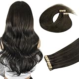 Picture of DOORES Real Human Hair Extensions - Mocha Brown, 16 Inch, 40pcs 100g Tape in Straight Remy Hair, Skin Weft