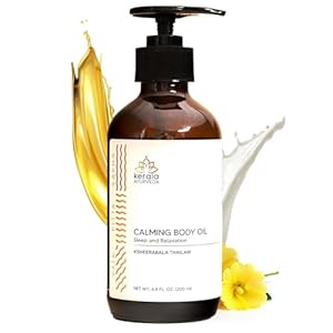 Kerala Ayurveda Calming Body Oil for Relaxation and Sleep (6.8 Fl Oz) | Ksheerabala Thailam | Herbal Foot Massage Oil to Destress & Rejuvenate | Non-Habit Forming | Ayurvedic Recipe for Relaxation