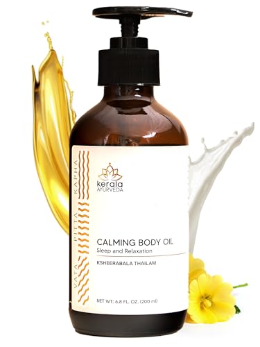 Kerala Ayurveda Calming Body Oil for Relaxation and Sleep (6.8 Fl Oz) | Ksheerabala Thailam | Herbal Foot Massage Oil to Destress & Rejuvenate | Non-Habit Forming | Ayurvedic Recipe for Relaxation