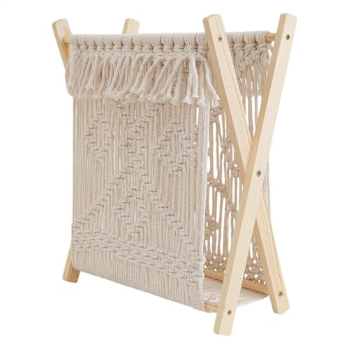 Porte-revues en macramé, style bohème, corde en coton, facile à plier et à ranger, solution de rangement polyvalente pour journaux, magazines, livres, magazines