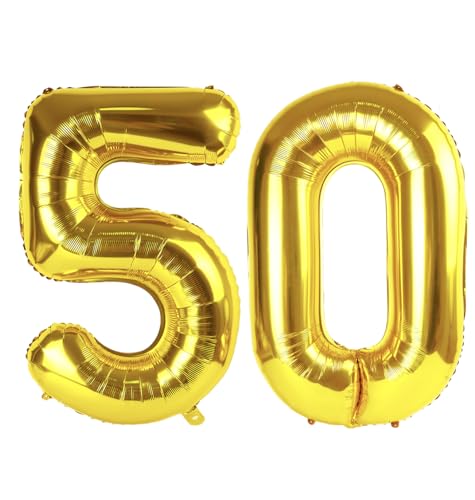 Image of Gold Number 50 Balloon 40 inch, 50 Number Balloons, 50th Gold Birthday Decorations, 50 Year Old Women Men Golden Party Supplies