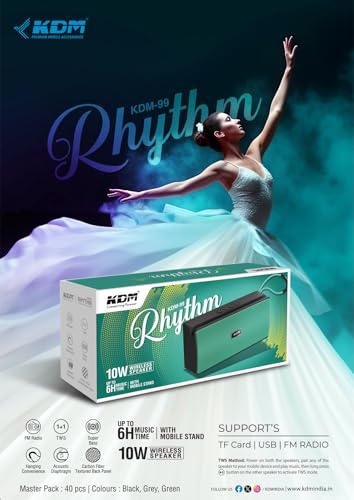 Image of KDM-99 Rhythm Wireless Speaker with Mobile Stand, V5.3, 5W*2 Output, Super Bass, FM Radio, Type-C Charging, Black