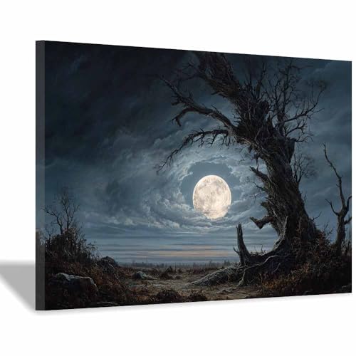 Tableaux Decoratifs HUYEEI Nuit au clair de lune - Toile Noir Et Blanc Encadrée 40x60cm