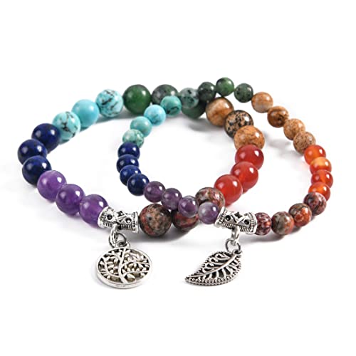 Image of YGLINE Tree of Life Yoga Healing Stone Bracelets,Multilayer Lotus Chakra Stone Reiki Bracelet Sets,Anxiety Crystal Natural Stone,for Women Stress Relief