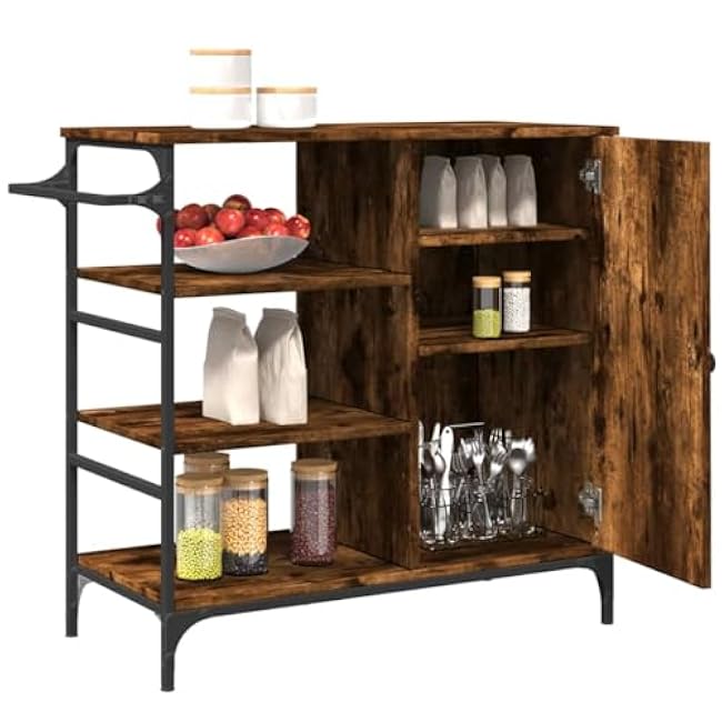 Rolling Kitchen Cart, Smoked Oak 34.4x15.2x33.3 Engineered Wood Trolley with Wheels, Storage Rack for Food & Drinks-7wvKRMbT