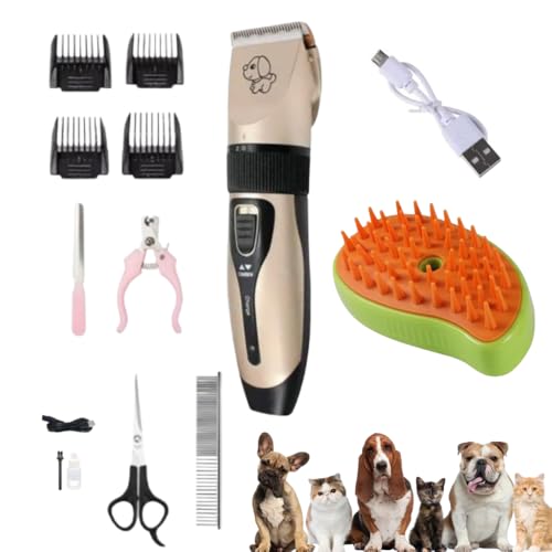 Kit Tosa Pet + Escova a Vapor para Cães e Gatos | Máquina Silenciosa Sem Fio com Acessórios + Escova