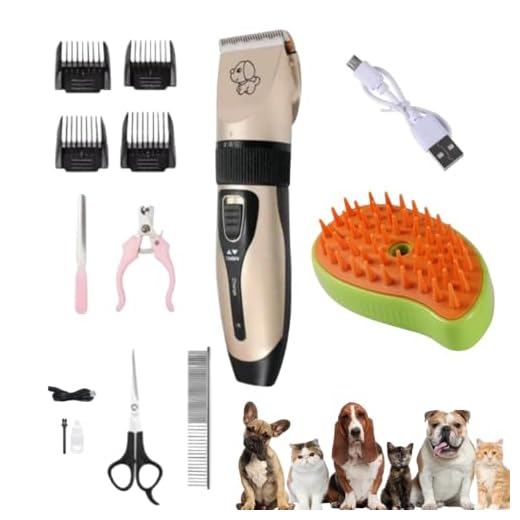 Kit Tosa Pet + Escova a Vapor para Cães e Gatos | Máquina Silenciosa Sem Fio com Acessórios + Escova com Vapor Quente | Remove Pelos, Desembaraça e Hidrata | Ideal para Banho e Cuidados - Linha Premium