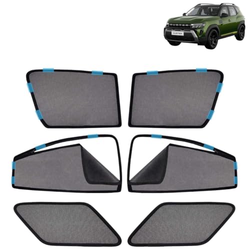 Image of KINGSWAY Car Sun Shade Curtains Only Compatible with Renault Duster (2026 Onwards) | Front Window in Half Cut and Rear in Zipper (Magnetic) | UV & Heat Protection | Pack of 6 Pcs