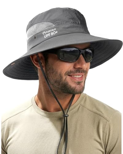 FURTALK Mens Bucket Sun Hat UPF 80+ Wide Brim Hiking Fishing Beach Outdoor Hats Dark Grey