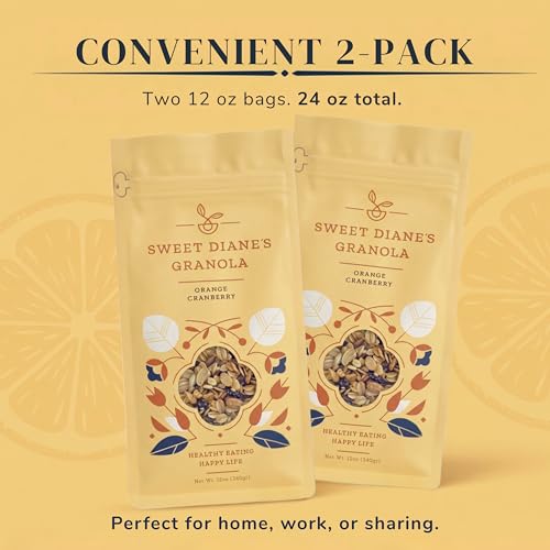Image of Sweet Diane's Organic Granola - Orange Cranberry | 2-Pack (12 oz Each) | Gluten-Free, Vegan, Low Sugar, High Fiber | Oats, Pecans, Seeds & Citrus