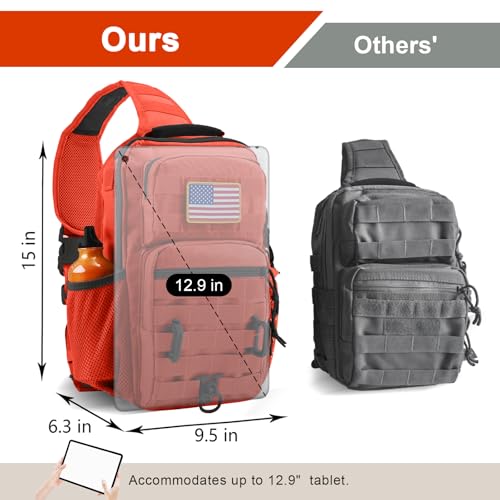 Image of Rover Sling Pack Tactical Shoulder Sling Bag Backpack with Bottle Holder Crossbody Chest Bag, Orange