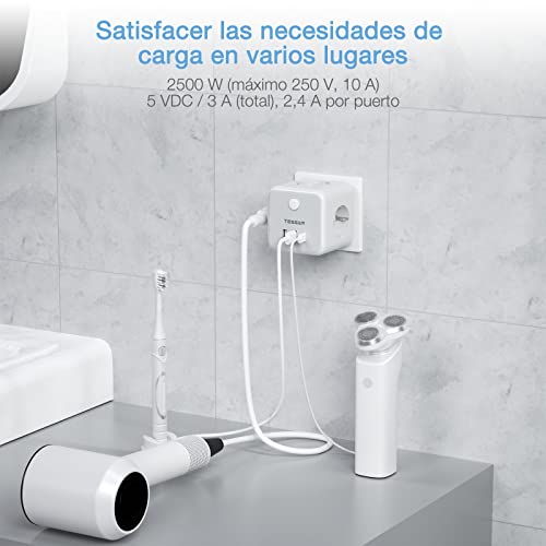 TESSAN Ladron Enchufes con USB C, 6 en 1 Cubo Cargador Ladrón Enchufes, Triple Multiple con 3 USB, Multiple Pared con Interruptor, Regleta Pared Compatible con Phone, Pad, Hogar Oficina - imagen 5