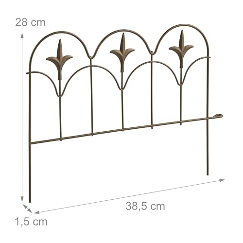 Relaxdays Beeteinfassung, 4er Set, Metall, HxB: je 28 x 38,5 cm, Beetumrandung für Garten, Zierzaun zum Stecken, Bronze