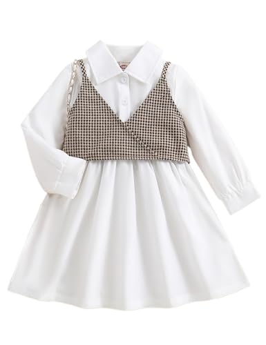 Toddler Girl's Shirt Dress Long Sleeve Button Down Short Dresses with Houndstooth Cami Tops Set