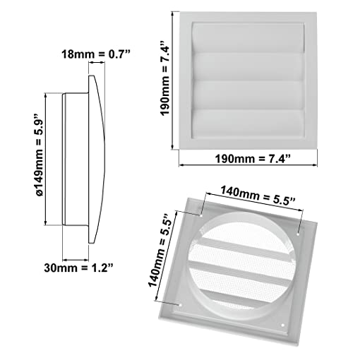 EUROPLAST Ø 150mm Weiß Lüftungsgitter mit beweglichen Lamellen Jalousie Abschlussgitter Rückstauklappe Verschlussklappe