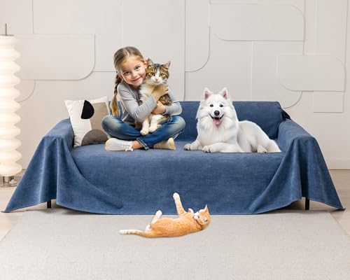 Cat Scratch Furniture Protector - Anti-Slip, Waterproof Sofa Cover to Keep Cats Off, Pet-Friendly Couch Protectors for 3 Cushion Couch, Anti-Scratch Couch Cover for Pets and Kids 150'X71'Navy Blue