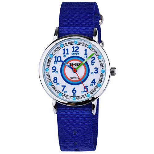 Reloj de Pulsera Impermeable Correa de Nylon Reloj Aprendizaje ni�a Zeiger Relojes anal�gicos de Cuarzo Hora del Maestro para ni�as Ni�os Regalo de cumplea�os W109 (Azul)