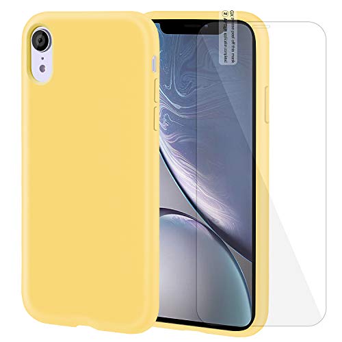 FulSoulComM iPhone XR Case Silicone Case with Screen Protector Anti-Slip Shockproof Anti-Scratch iPhone XR Protective Case for iPhone XR 6.1 Inch (Yellow)