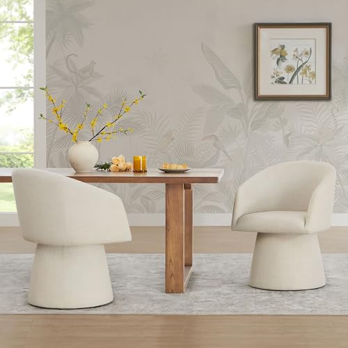 Image of KISLOT Swivel Dining Chairs Set of 1, Upholstered Mid Century Modern Deskchair with Barrel Back, Linen Fabric Kitchen Chairs for Dining Room, Bedroom, Dressing Room, Linen