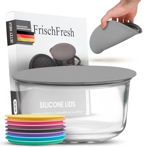 FrischFresh 20cm gris, tapa flexible, hermética, base para ollas y cuencos, sellado al aire y luz, ahorra espacio, duradera, apta microondas, sin BPA, -40°C +200°C