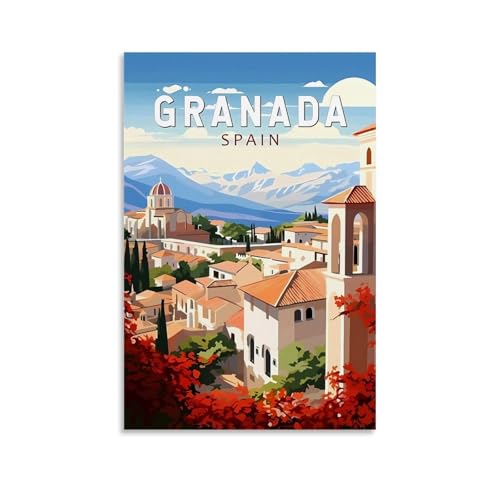 ouweri Grenade Espagne Affiche de Voyage Vintage Impression Art Mural Toile Illustration Art Idée Esthétique 20x30cm