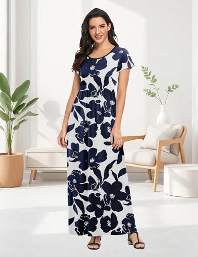 Image of Lacavocor Womens Short Sleeve Maxi Dresses Empire Waist Long Dress
