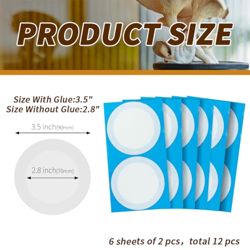 12 Pieces Synthetic Filter Paper Stickers 90 mm PTFE Filter Disc 0.3 μm for Mushroom Cultivation Wide Mouth Jar Lids